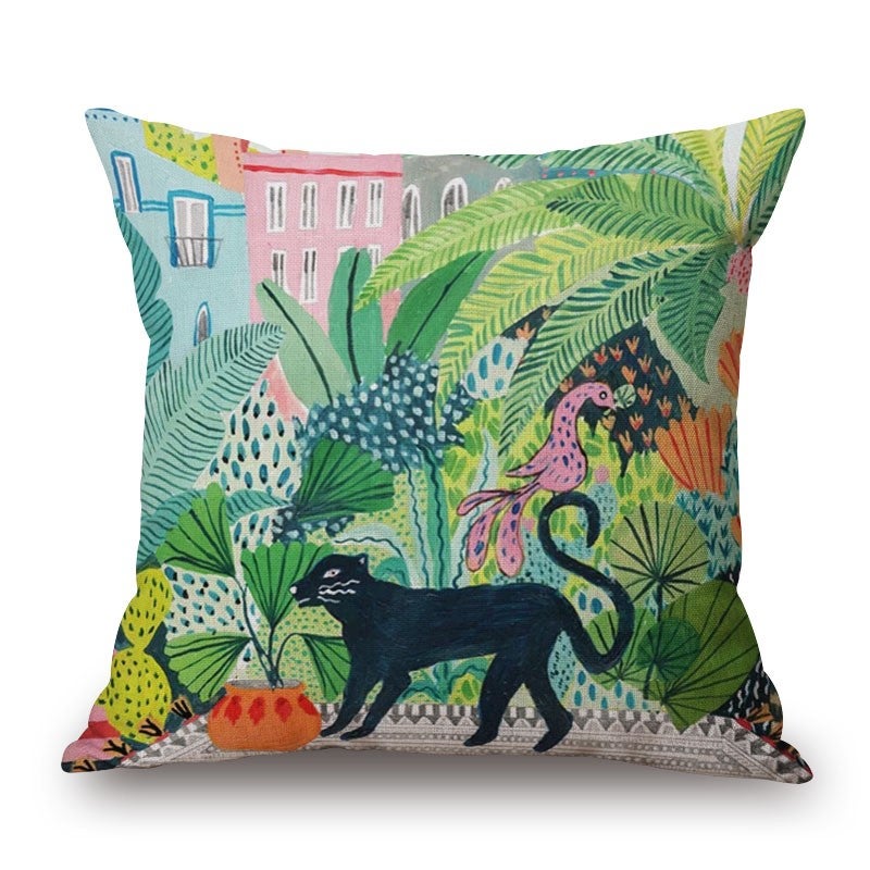 Cushions & Decorative Pillows Cartoon Rainforest Black Panther On Cotton Linen Pillow Cover