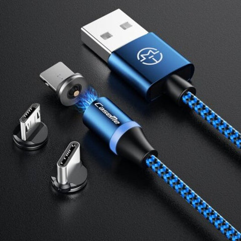 3 In 1 Magnetic Charger Cable Fast Charging Usb For Iphone Type Android Blue