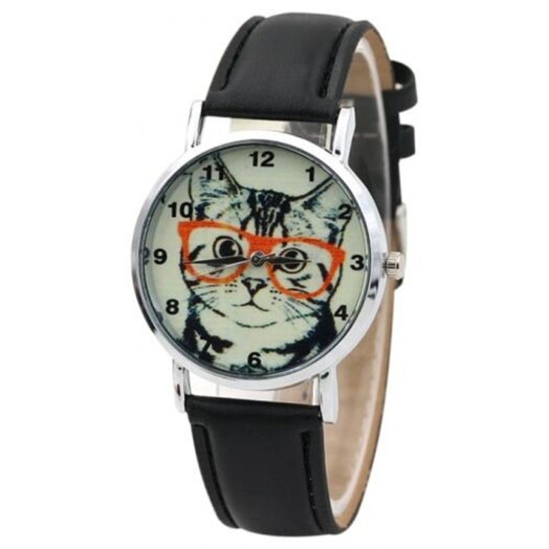 Watches Cat In Glasses Number Analog Watch Black