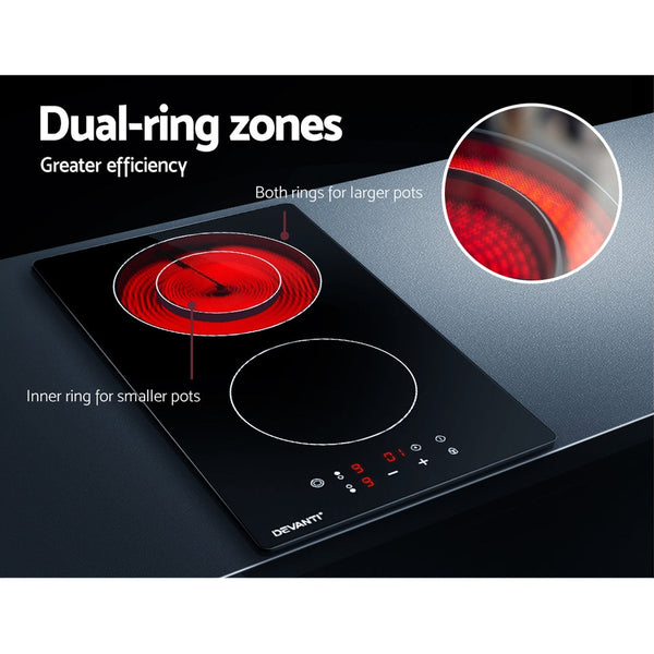 Cooktops Devanti Electric Ceramic Cooktop 30Cm Kitchen Cooker Top Hob Touch Control 3 Zones