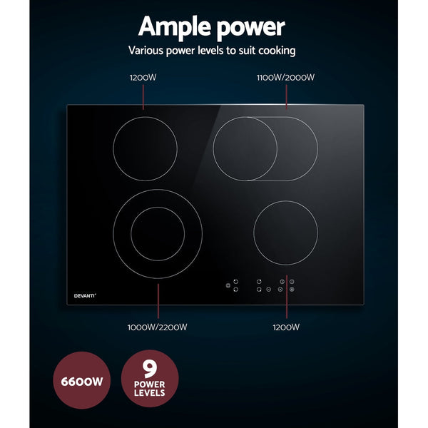 Cooktops Devanti Ceramic Cooktop 77Cm Electric Cooker 4 6 Burner Stove Hob Touch Control