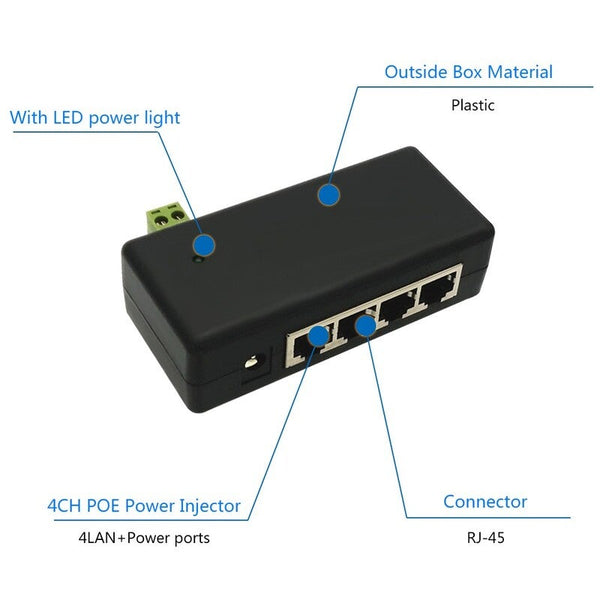 Cctv 4Ch Poe Injector Box Dc 12V 48V Power