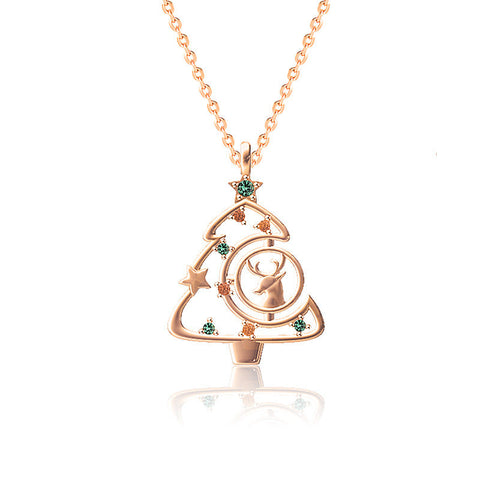 Necklaces & Pendants S925 Elk Christmas Tree Necklace Fashion Style Zircon Clavicle Chain Jewelry