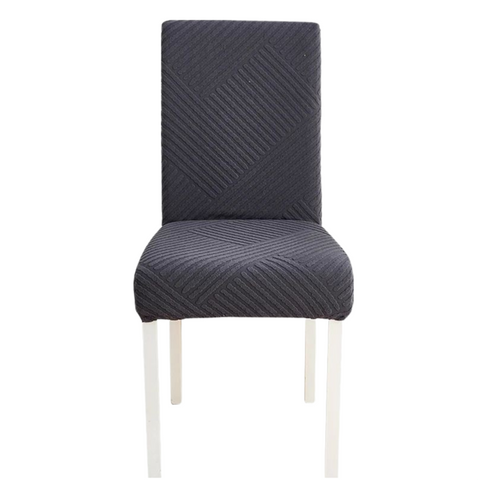 Slipcovers Chair Cover Dark Grey Knitted Lines Design Elastic Material For Dining Room