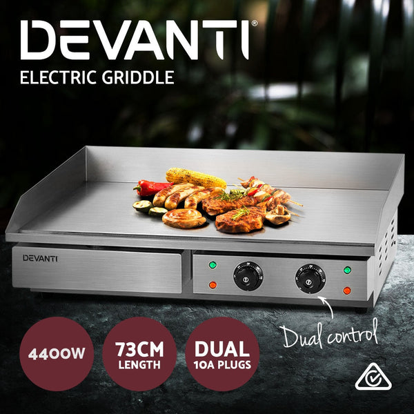 Cooktops Devanti Commercial Electric Griddle Bbq Grill Hot Plate Stainless Steel 4400W