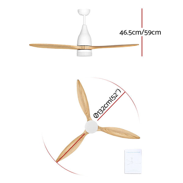 Devanti 52'' Ceiling Fan Led Light Remote Control Wooden Blades Timer 1300Mm