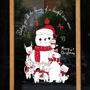 Christmas Animal World Snowman Door And Window Background Removable Wall Sticker Multi 45X60cm