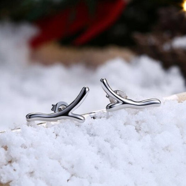 Earrings Christmas Antler Ear Studs Silver