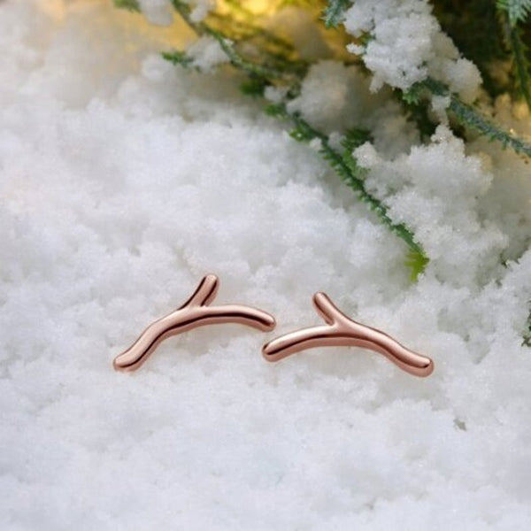 Earrings Christmas Antler With Rose Gold Studs