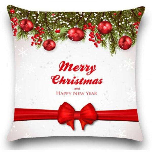 Cushions & Decorative Pillows Christmas Balls Bowknot Belt Pattern Throw Pillow Case Red And White W12 Inch L20