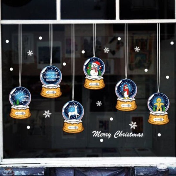 Seasonal Decorations Christmas Crystal Ball Romantic Snowman Elk Window Removable Wall Sticker Multi A 45X60cm