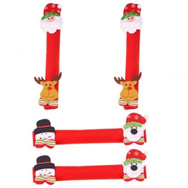 Seasonal Decorations Christmas Decoration Microwave Oven Handle Cover Refrigerator Anti Static Door Case 4Pcs Red