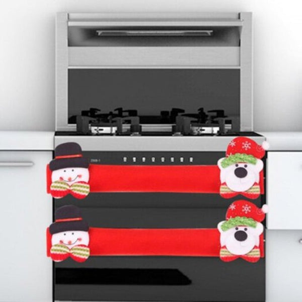 Seasonal Decorations Christmas Decoration Microwave Oven Handle Cover Refrigerator Anti Static Door Case 4Pcs Red