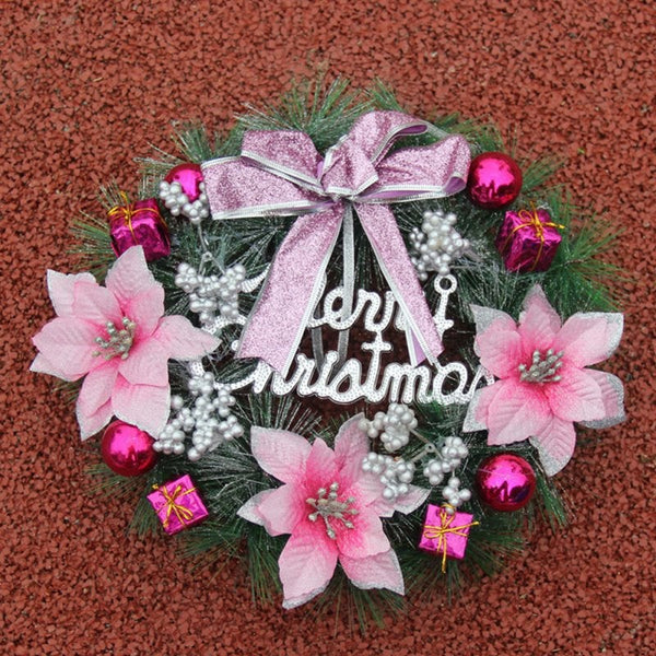 Christmas Wreath Door Hanging X-Mas Ring Pvc Garland Pink