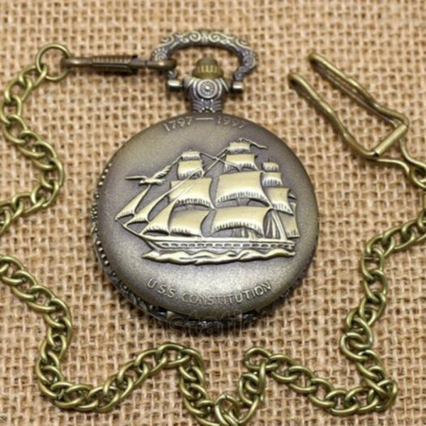 Pocket Watches Christmas Gift Oldsailboat Bronze Quartz Watch