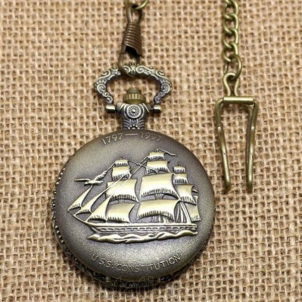 Pocket Watches Christmas Gift Oldsailboat Bronze Quartz Watch