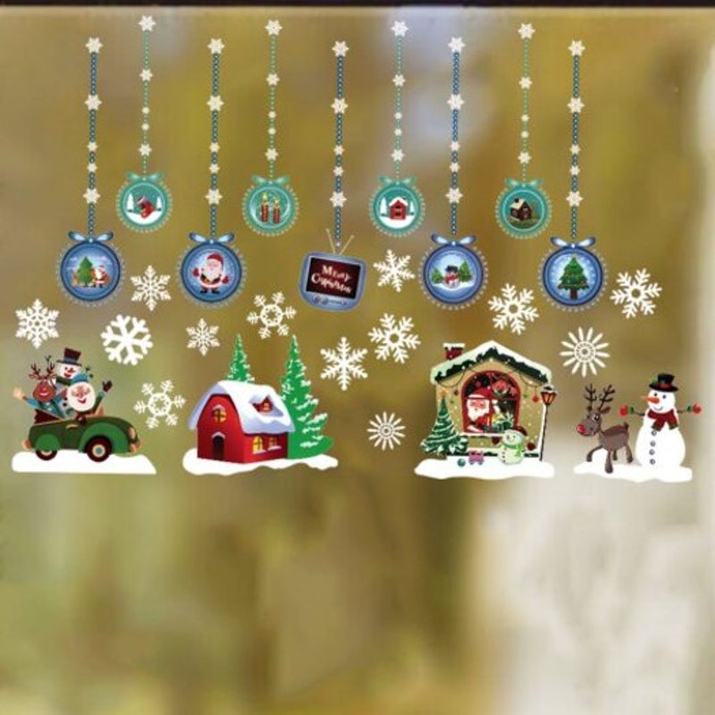 Christmas Hanging Ball Snowman Snowflake Static Decoration Removable Sticker Multi A 35X50x2cm