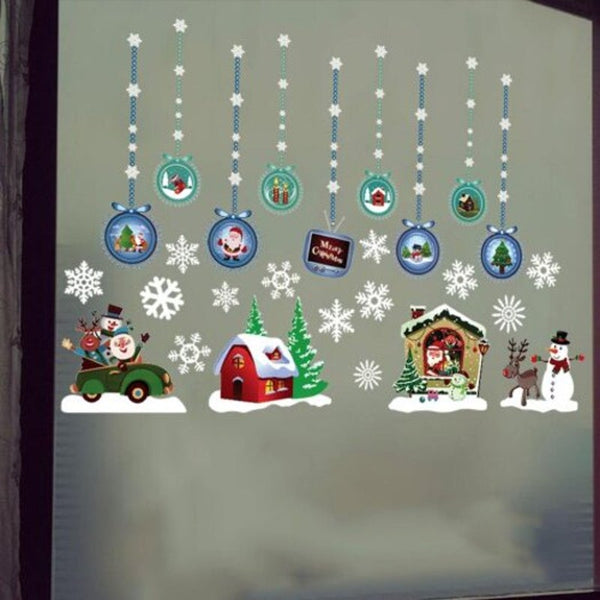 Seasonal Decorations Christmas Hanging Ball Snowman Snowflake Static Decoration Removable Sticker Multi A 35X50x2cm