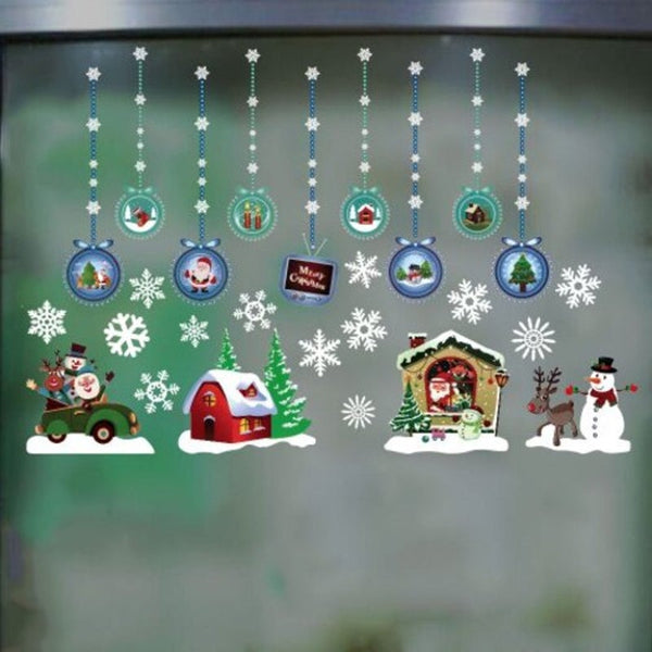 Seasonal Decorations Christmas Hanging Ball Snowman Snowflake Static Decoration Removable Sticker Multi A 35X50x2cm