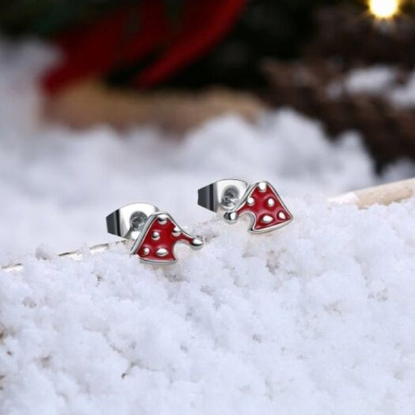 Earrings Christmas Oil Dripping Hat Earring Plated With Platinum Silver