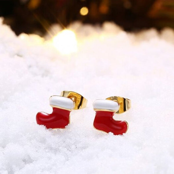 Earrings Christmas Oil Dripping Socks Plated With Gold