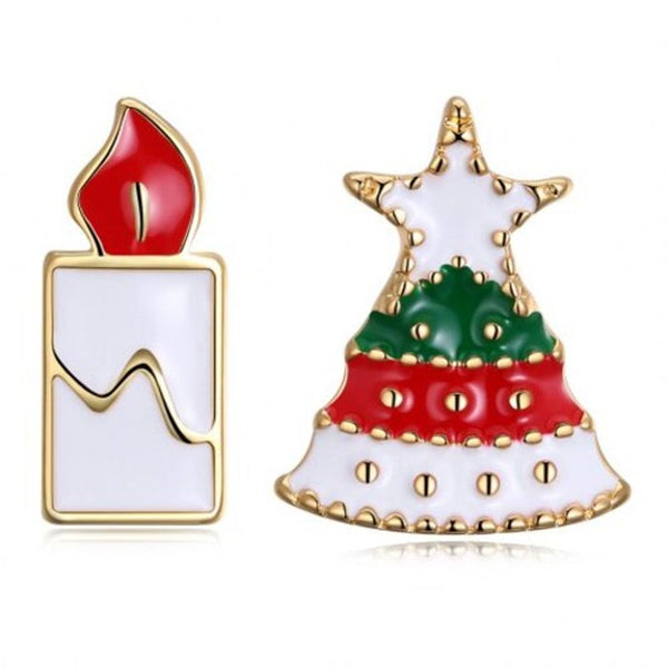 Christmas Oil Dripping Tree Candle Earring Plated With Gold