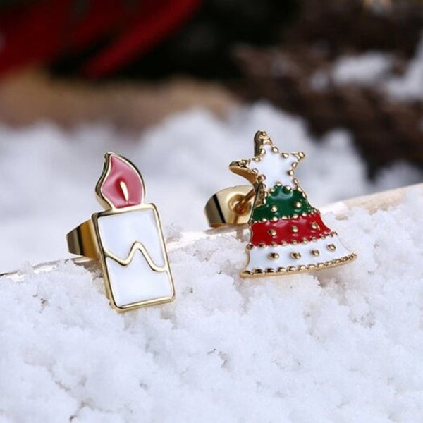Christmas Oil Dripping Tree Candle Earring Plated With Gold