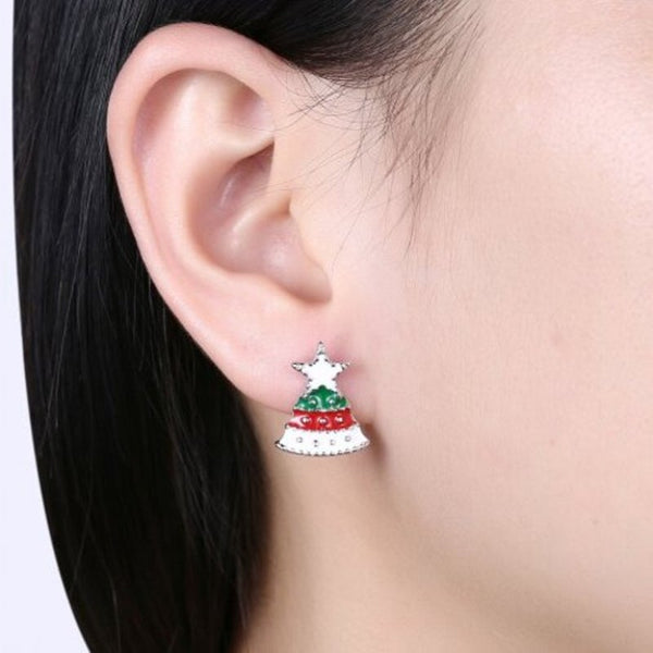 Earrings Christmas Oil Dripping Tree Candle Earring Plated With Platinum Silver