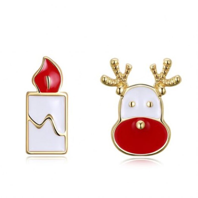 Earrings Christmas Oil Dripping Santa Claus Candle Earring Plated With Gold