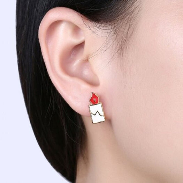 Earrings Christmas Oil Dripping Santa Claus Candle Earring Plated With Gold