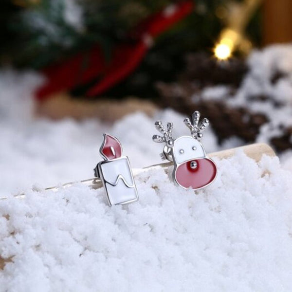 Earrings Christmas Oil Dripping Santa Claus Candle Earring Plated With Platinum Silver