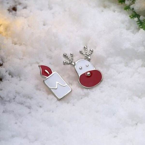 Earrings Christmas Oil Dripping Santa Claus Candle Earring Plated With Platinum Silver