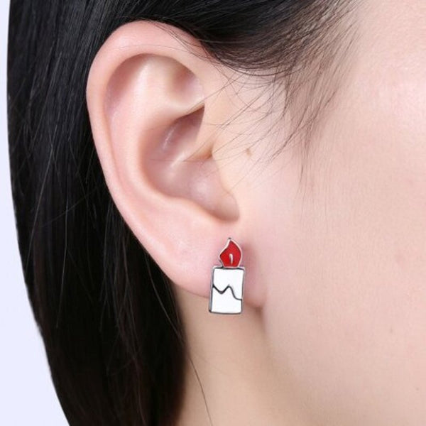 Earrings Christmas Oil Dripping Santa Claus Candle Earring Plated With Platinum Silver