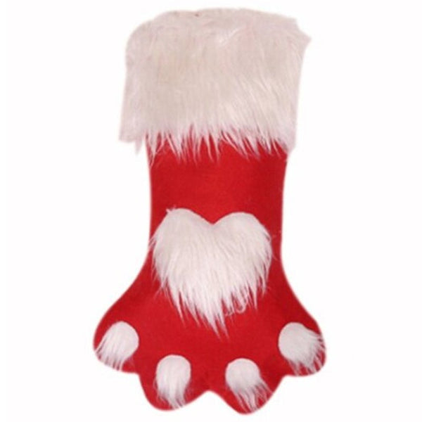 Christmas Series Cartoon Cat Claw Sock Cute Fluffy Decorative Pendant Gift Bags Red