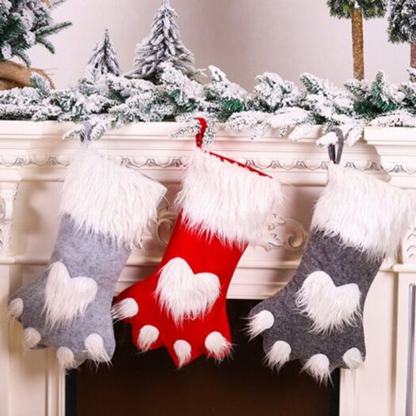 Seasonal Decorations Christmas Series Cartoon Cat Claw Sock Cute Fluffy Decorative Pendant Gift Bags Red