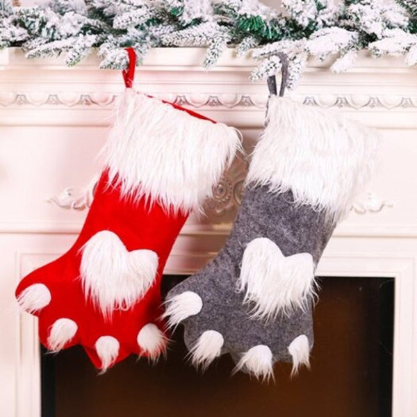 Seasonal Decorations Christmas Series Cartoon Cat Claw Sock Cute Fluffy Decorative Pendant Gift Bags Red