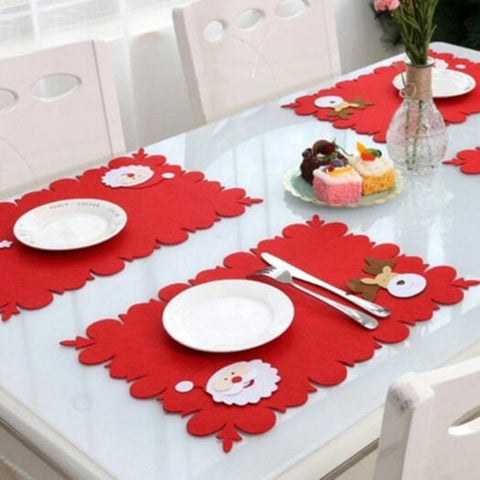 Seasonal Decorations Christmas Series Cute Santa Claus Decor Placemat With Knife Fork Cover Party Decoration Supplies Lava Red