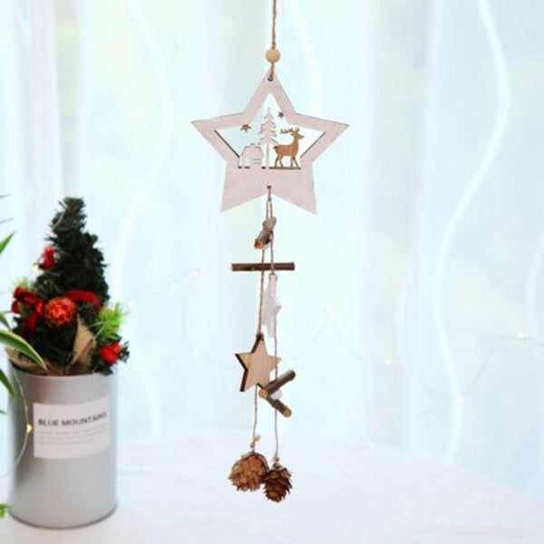 Seasonal Decorations Christmas Supplies Wooden Five Pointed Star Hanging Rope Pine Cone Decoration Pendant