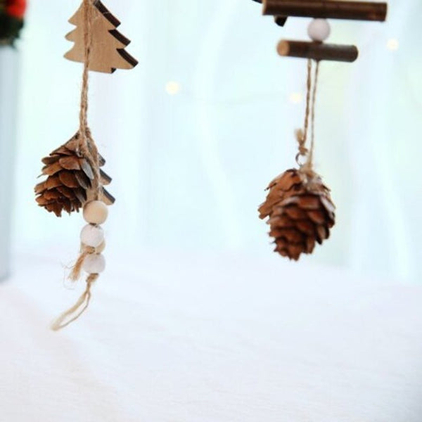 Seasonal Decorations Christmas Supplies Wooden Five Pointed Star Hanging Rope Pine Cone Decoration Pendant