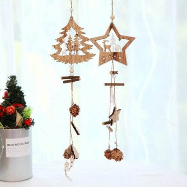 Seasonal Decorations Christmas Supplies Wooden Five Pointed Star Hanging Rope Pine Cone Decoration Pendant