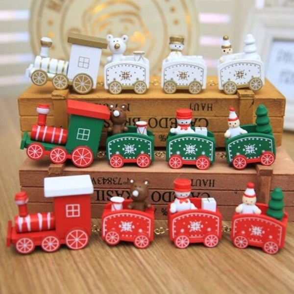 Seasonal Decorations Christmas Train Painted Wood Decoration For Home With Santa Bearkid Toys Gift Red