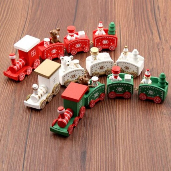 Seasonal Decorations Christmas Train Painted Wood Decoration For Home With Santa Bearkid Toys Gift Red