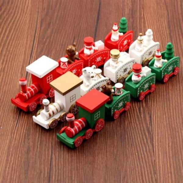 Seasonal Decorations Christmas Train Painted Wood Decoration For Home With Santa Bearkid Toys Gift Red