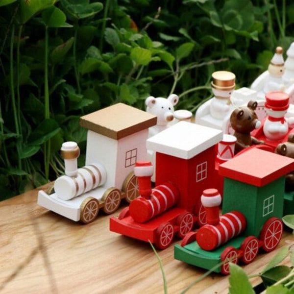 Seasonal Decorations Christmas Train Painted Wood Decoration For Home With Santa Bearkid Toys Gift Red