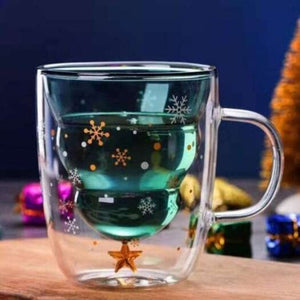 Glassware & Drinkware Christmas Tree Double Layer Cup Heat Resistant 300Ml Transparent