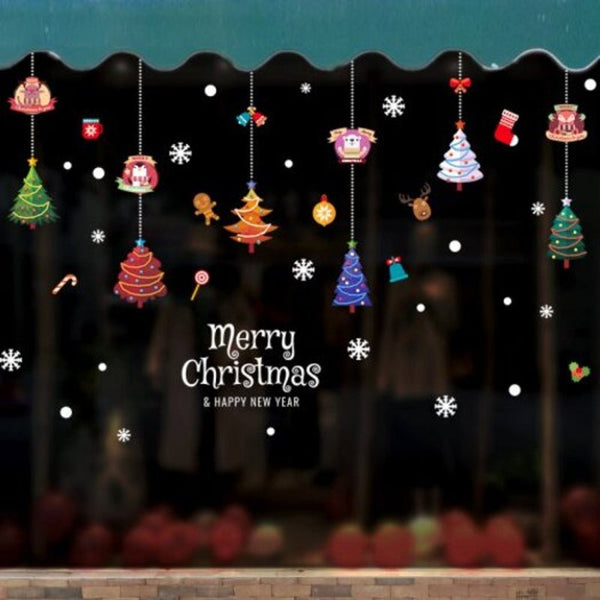 Seasonal Decorations Christmas Tree Pendant Cute Cartoon Animal Window Background Wall Sticker Multi 45X60cm