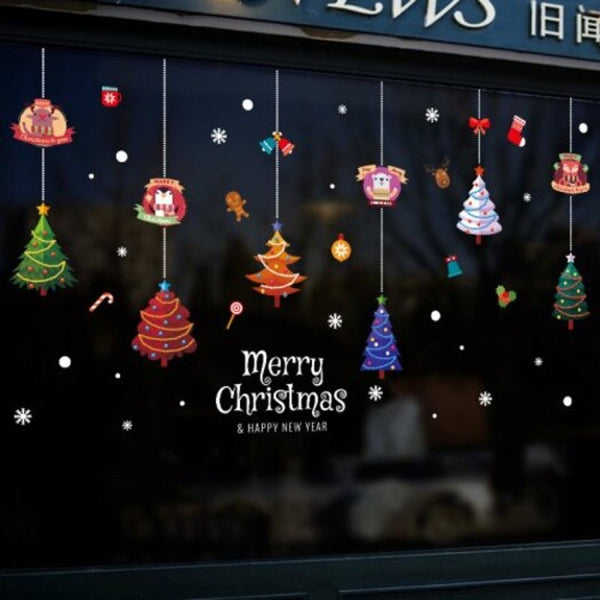 Christmas Tree Pendant Cute Cartoon Animal Window Background Wall Sticker Multi 45X60cm