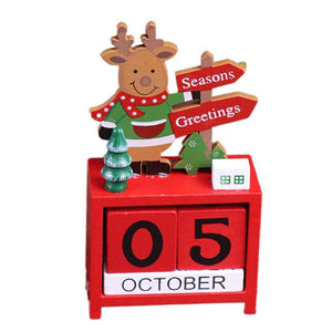 Seasonal Decorations Christmas Ornaments Wooden Calendar Block Countdown Santa Claus Snowman Reindeer