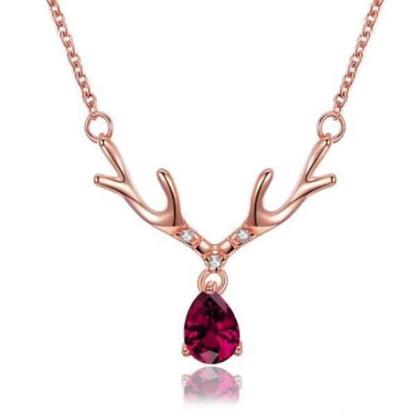 Christmas Zircon Necklace 18 Inch Antler Fashion Rose Gold