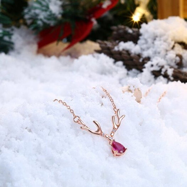 Christmas Zircon Necklace 18 Inch Antler Fashion Rose Gold